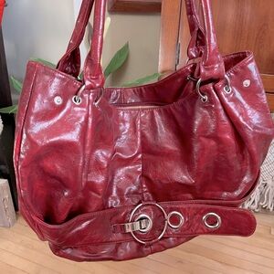 Luscious Bag, Burnt Red Slouchy Shoulder Bag with silver buckle/detailing